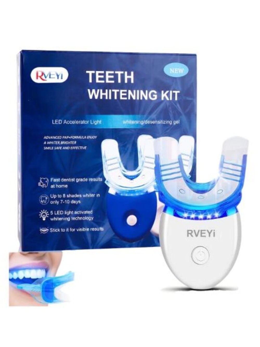 NWT - Teeth Whitening LED LIGHT Kit Blue Light Preform Trays Storage Case